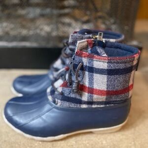 Sperry Women Boots Size 8 Plaid & Rubber Worn 1x with wool